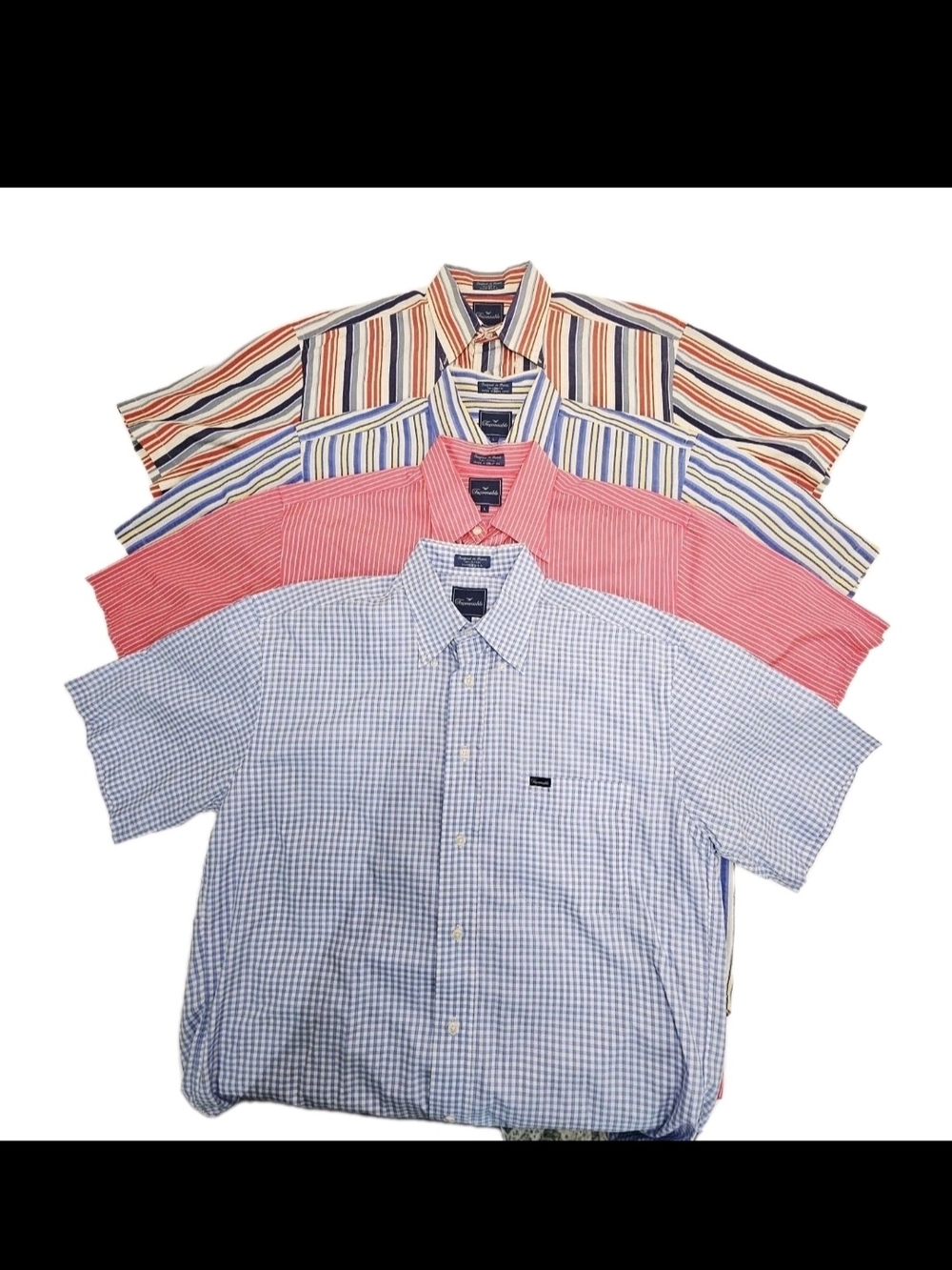 Faconnable Mens Large Striped Shirts Lot Of 4 Button Down Casual 100% Cotton